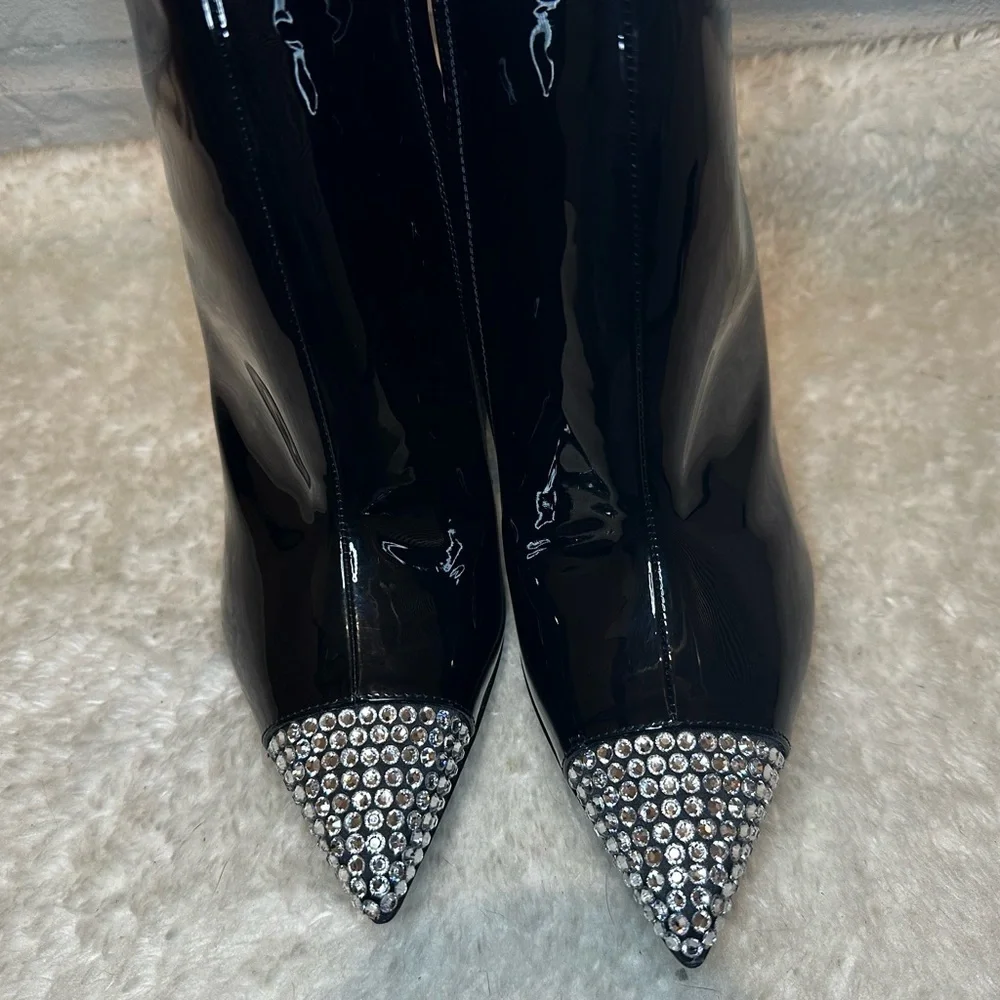 New Dolce & Gabbana Patent Leather Crystal Toe Booties Size 36.5
